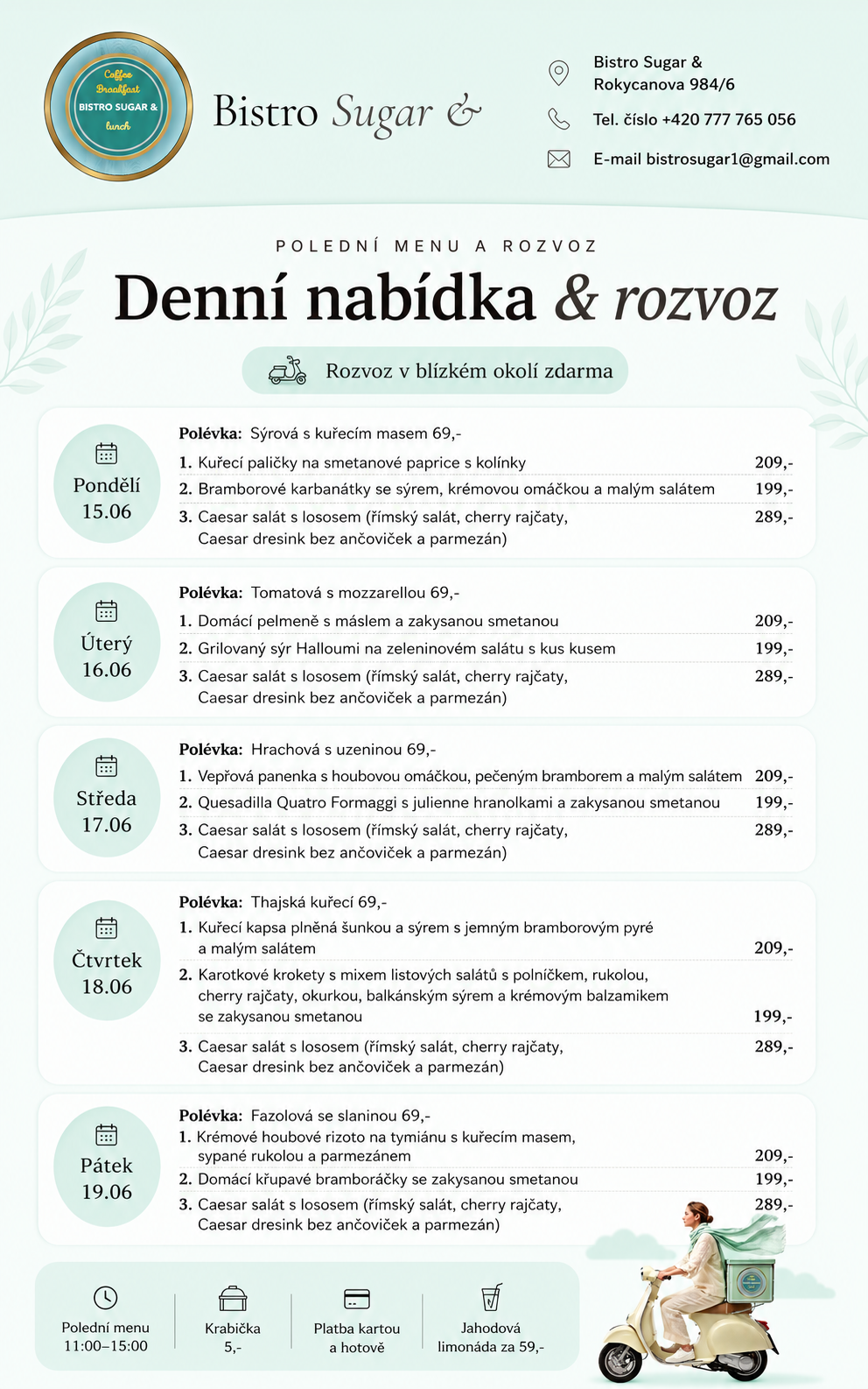 Aktuální týdenní obědové menu Bistro Sugar